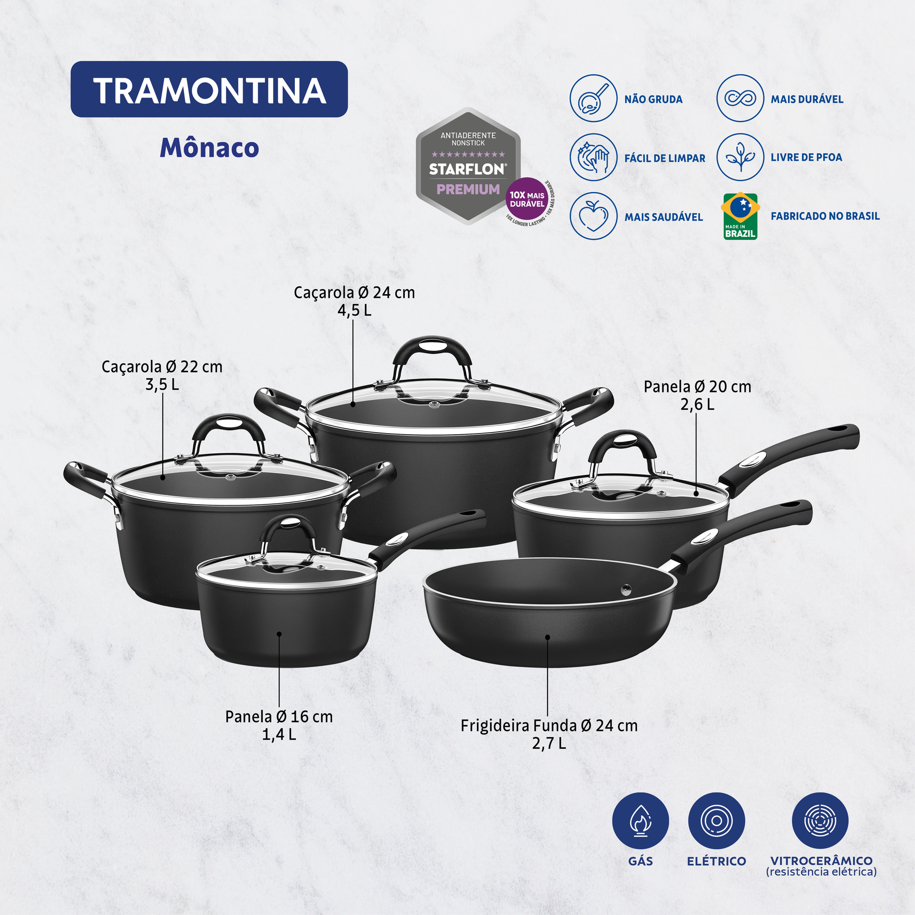 Jogo de Panelas Tramontina Mônaco