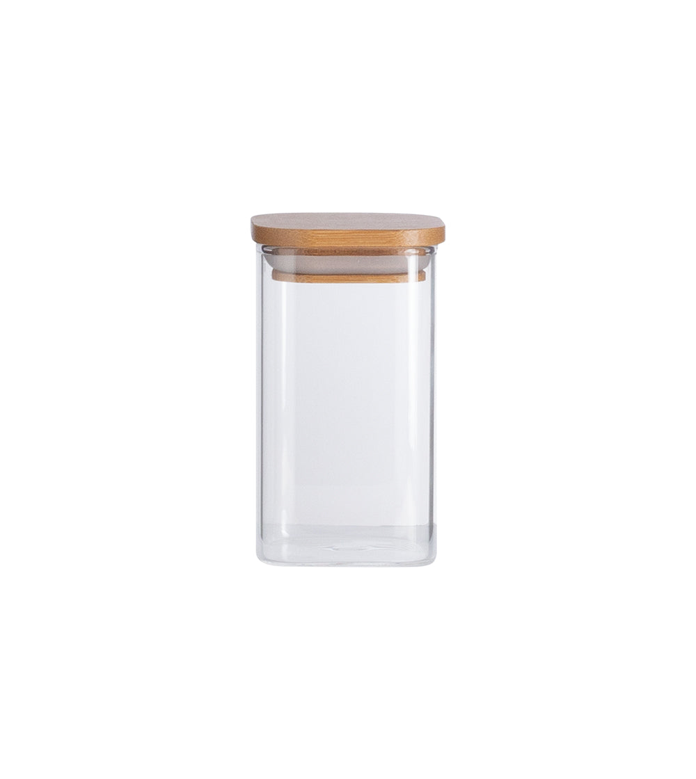 Pote de Mantimentos Quadrado Flat 250ml com Tampa de Bambu