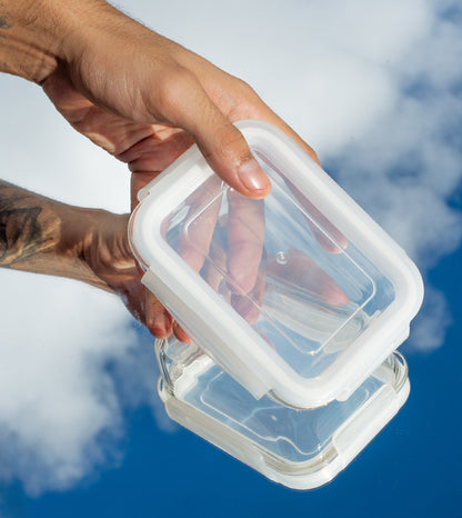 Pote Hermético de Vidro 330ml com Tampa Transparente Retangular