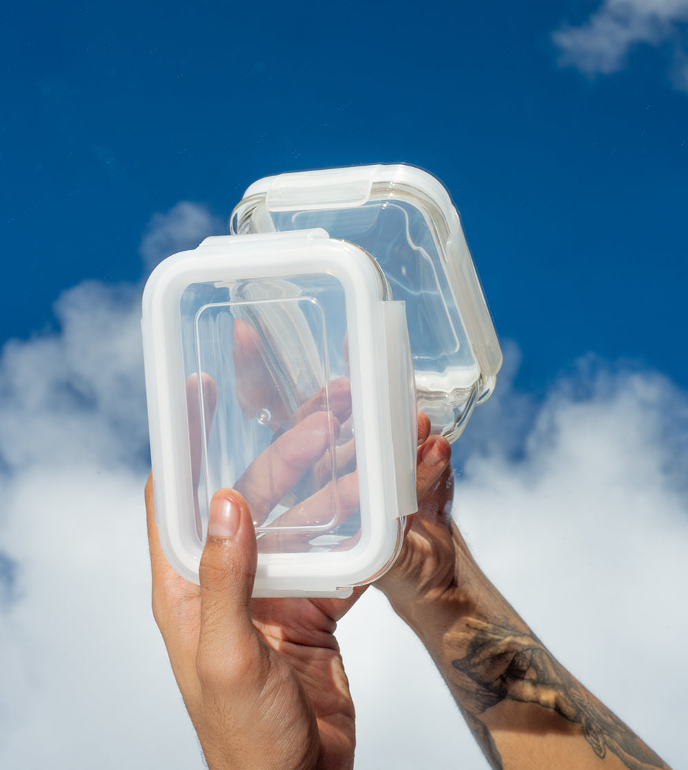 Pote Hermético de Vidro 330ml com Tampa Transparente Retangular