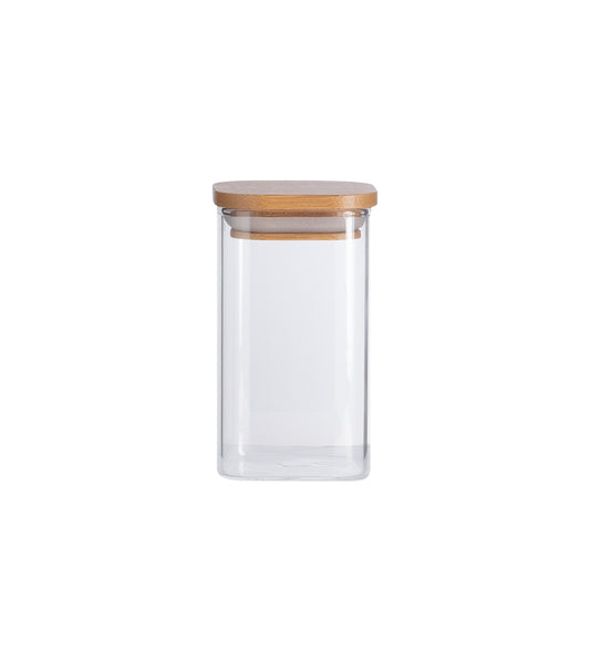 Pote de Mantimentos Quadrado Flat 250ml com Tampa de Bambu